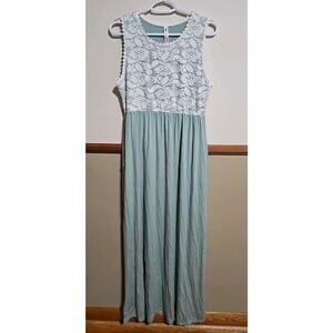 Vanilla Bay Women's Mint Green & White Lace Maxi Length Dress Size Large